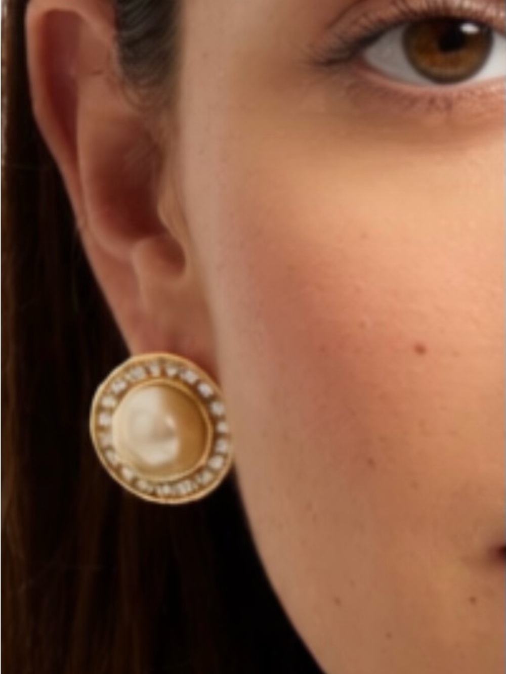 Vintage Hallmark Gold Pearl and Crystal Circle Stud Earrings
